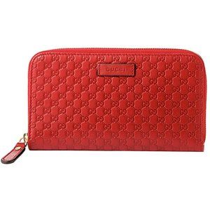 NEW Gucci Red Micro GG Guccissima Zip Around Leather Long Wallet Clutch